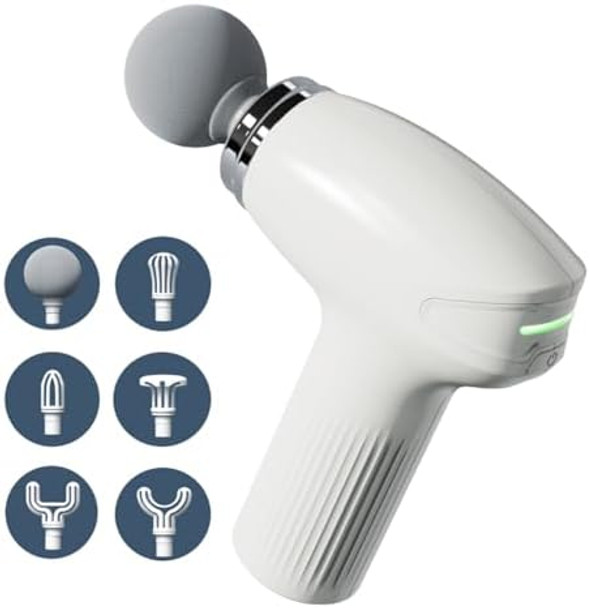 Mini Massage Gun, Deep Tissue Massager Gun, Muscle Massagers With 6 Intensities, 6 Heads For Pain Relief For Travel Gifts For Men Women, White