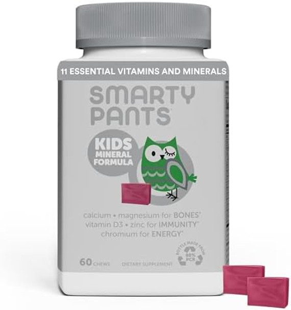 Smartypants Mineral Chews: Magnesium Citrate & Calcium Supplement With Vitamin D3, Vitamin C, Vitamin K2, Zinc & Selenium For Immune Support, 60 Count (30 Day Supply)
