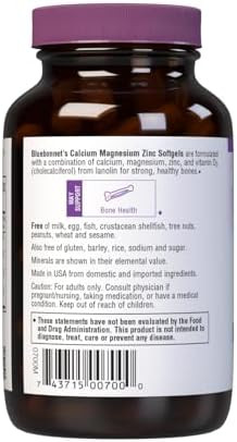 Bluebonnet Nutrition Calcium Magnesium Zinc Plus Vitamin D3, 1000 Mg Of Calcium, 500 Mg Of Magnesium And 15 Mg Of Zinc, 400Iu Vitamin D3, For Strong Healthy Bones, Gluten-Free, Dairy-Fee, 120 Softgel