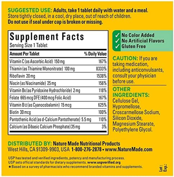 Nature Made Super B Complex With Vitamin C And Folic Acid, Dietary Supplement For Immune Support, 360 Tablets, 360 Day Supply