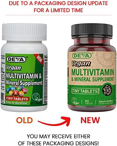 Deva Tiny Tablets Vegan Vitamins Multivitamins For Women & Men, Multivitamin With Iron, Mineral Supplement, Vitamin C, Vitamin B Complex, Vitamin B12, Vitamin E, Zinc, Gluten Free, 90 Tablets