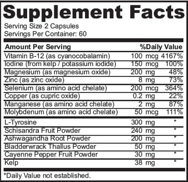 Thyroid Support For Women - Zinc & Selenium Supplement - Iodine Supplement - Ashwagandha & Kelp Supplement - 60 Capsules