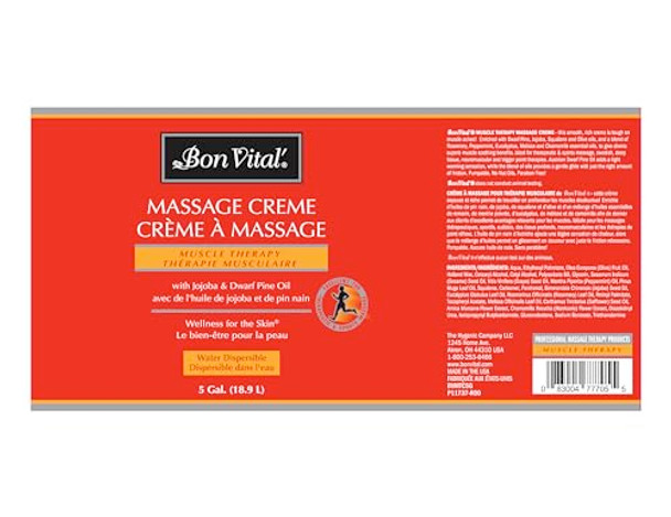 Bon Vital' Muscle Therapy Massage Creme, Professional Massage Cream With Dwarf Pine Oil & Essential Oils For Relaxation & Soreness Relief, Deep Tissue & Sports Massage Techniques, 1/2 Gallon Jar