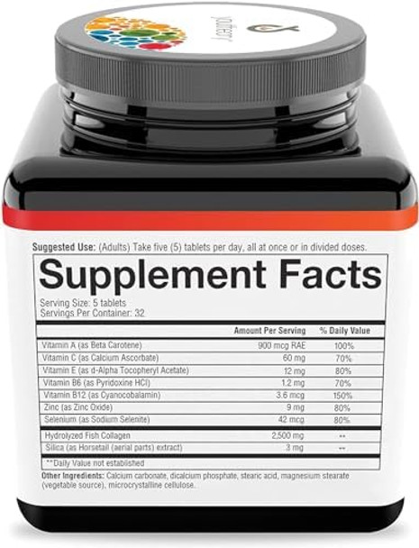 Youtheory Marine Collagen - 2,500 Mg Hydrolyzed Collagen - Supports Skin - Fish-Sourced Collagen - With Vitamin C, A, C, E, B6, B12 & More - Highly Digestible And Absorbable - 290 Tablets