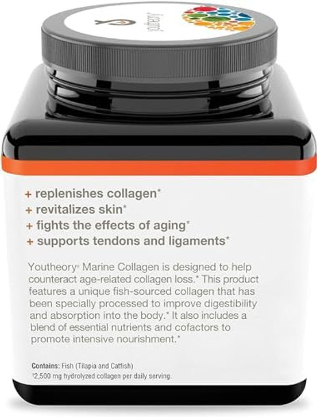 Youtheory Marine Collagen - 2,500 Mg Hydrolyzed Collagen - Supports Skin - Fish-Sourced Collagen - With Vitamin C, A, C, E, B6, B12 & More - Highly Digestible And Absorbable - 290 Tablets