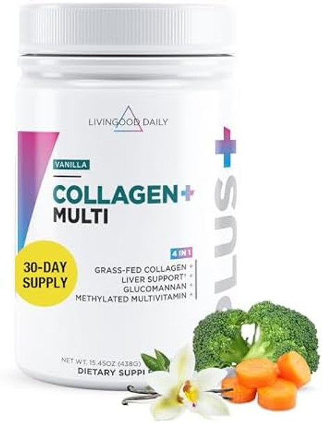 Livingood Daily Collagen Powder For Women & Men (Vanilla) - Grass-Fed Hydrolyzed Collagen Peptides, Protein & Multivitamins For Healthy Hair, Skin & Nails - Keto & Paleo, Gluten - 30 Servings