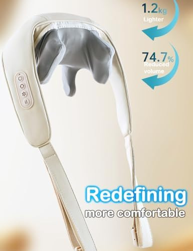 Neck Massager, Shiatsu Electric Back Shoulder And Neck Massage With Heat - Kneading Massage Pillow For Neck, Back, Shoulder, Leg, Muscle Pain Relief, Get Well Soon Presents (White)