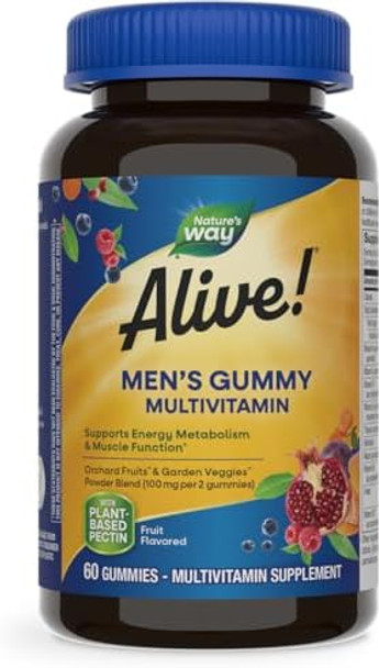 Nature'S Way Alive Men'S Daily Gummy Multivitamin, Supports Energy Metabolism & Muscle Function, B-Vitamins, Gluten-Free, Vegetarian, Fruit Flavored, 150 Gummies (Packaging May Vary)