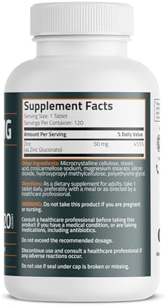 Bronson Zinc 50 Mg High Potency One Year Supply Supports Immune, Antioxidant & Skin Health - Non-Gmo, 360 Vegetarian Tablets