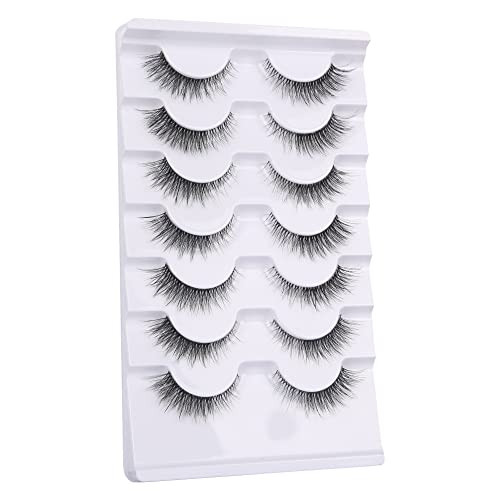 Gmagictobo False Eyelashes Natural Half Lashes Cat Eye Clear Band Lashes Fluffy Wispy 3D Faux Mink Lashes Pack Soft Strips Fake Eyelashes 7 Pairs