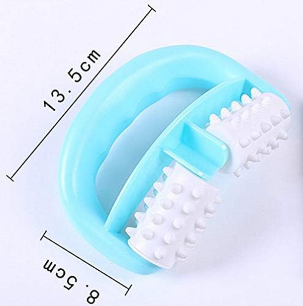 Plastic Manual Round Handle 2 Wheels Muscle Massage Roller Massager Cellulite Roller For Legs Arms Back Muscle Pain Relief And Muscle Relaxation (Blue)