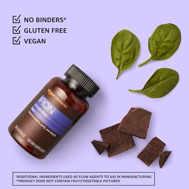 Elements Iron 18Mg Capsules, Supports Red Blood Cell Production, Vegan, 195 Count, 6 Month Supply (Packaging May Vary)