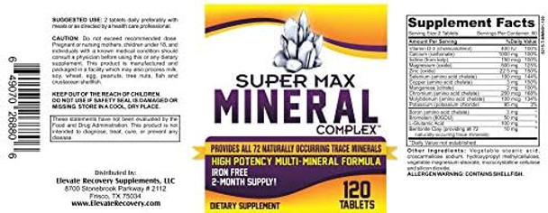 2-Month Multimineral Supplement (Iron Free) With 72 Trace Minerals - Natural Multiminerals - High Potency Multi Mineral Supplements All-In-1 Formula - 120 Tablets