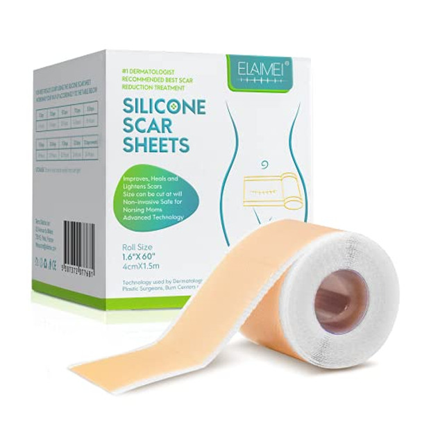 Silicone Scar Sheets, Silicone Scar Tape Roll, Scar Silicone Strips, Scar Removal Sheet Long Strips For Acne Burn, Keloid (1.6” X 60”)