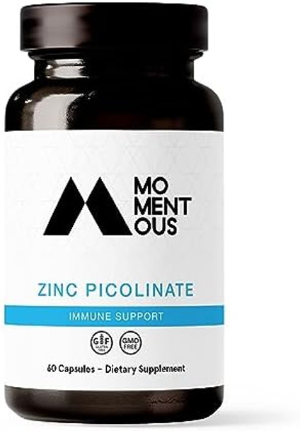 Momentous Zinc Picolinate 15Mg - Immunity & Hormone Support - Bioavailable Zinc Supplement - Promotes Joint Health & Lean Muscle Mass - Nsf Certified, Gmo-Free, Gluten Free, 60 Servings