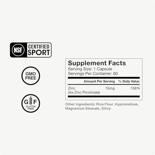 Momentous Zinc Picolinate 15Mg - Immunity & Hormone Support - Bioavailable Zinc Supplement - Promotes Joint Health & Lean Muscle Mass - Nsf Certified, Gmo-Free, Gluten Free, 60 Servings