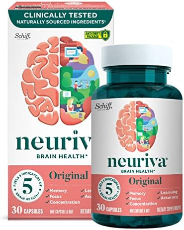 Neuriva Original Brain Supplement For Memory, Focus & Concentration + Learning & Accuracy With Clinically Tested Nootropics Phosphatidylserine And Neurofactor, Caffeine Free, 30Ct Capsules