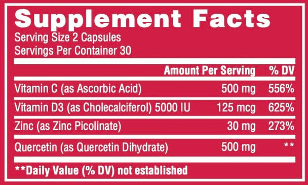 Immunoblaster Zinc Quercetin 500Mg With Vitamin D And C Antioxidant Immune Support High Potency Quercetin Zinc Supplement For Men And Women - Gluten, Soy, & Dairy - 60 Count (Pack Of 1)