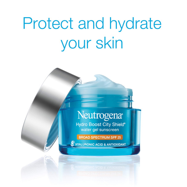 Neutrogena Hydro Boost City Shield Water Gel with Hydrating Hyaluronic Acid, Facial Moisturizer with Broad Spectrum SPF 25 Sunscreen, Oil-Free, Alcohol-Free, Non-Comedogenic, 1.7 oz