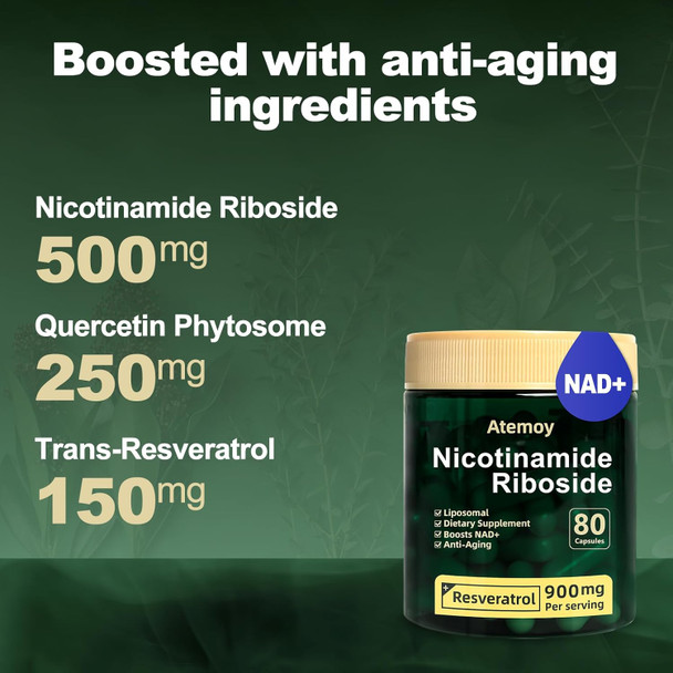 Nad Supplement - Nad Nicotinamide Riboside Resveratrol 900Mg, Liposomal Nicotinamide Riboside 900, Quercetin - High Purity Nad+ Supplement For Energy, Focus - 240 Capsules