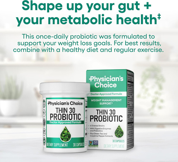 Physician'S Choice Probiotics For Weight Management & Bloating - 6 Probiotic Strains - Prebiotics - Key Ingredient Cayenne & Green Tea - Supports Gut Health - Weight Management For Women & Men - 30 Ct
