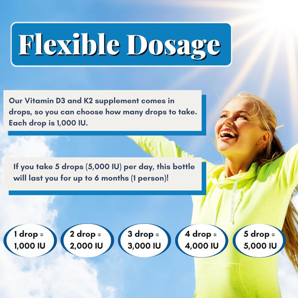 Vitamin D3 K2 Liquid Drops  Vegan Vitamin D3 5000 Iu, Vitamin D Drops Adult No Fillers Non-Gmo, No Taste Liquid Vitamin D3 With K2 Supplement To Boost Energy Levels Mood Immune System 1 Fl Oz