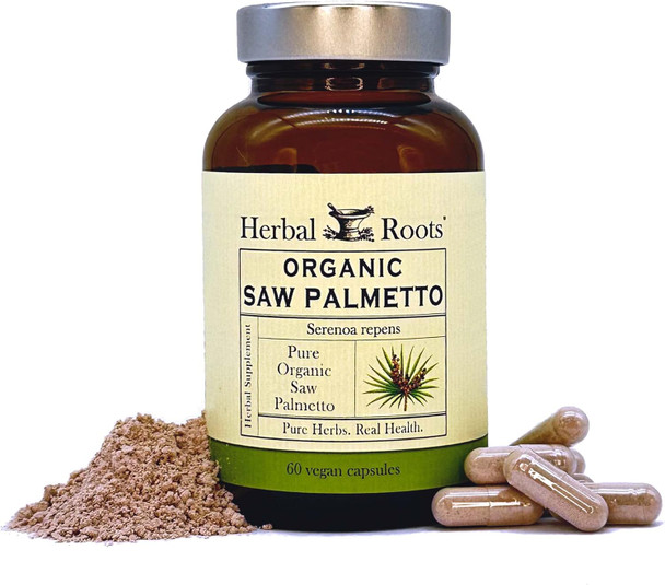 Herbal Roots Organic Saw Palmetto Capsules  1,000Mg Per Serving  60 Organic Vegan Capsules