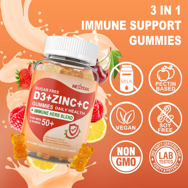 Sugar Vitamin C + D3 + Zinc Gummies For Adults 50 +, 9 In 1 Immune Defense Supplement With D3 5000Iu, Elderberry, Echinacea, Mullein Leaf For Boost Immunity, Power Antioxidant, Vegan (Pack Of 2) Sugar Vitamin C + D3 + Zinc Gummies For Adults 50 +, 9 In 1 Immune Defense Supplement With D3 5000Iu, Elderberry, Echinacea, Mullein Leaf For Boost Immunity, Power Antioxidant, Vegan (Pack Of 2)