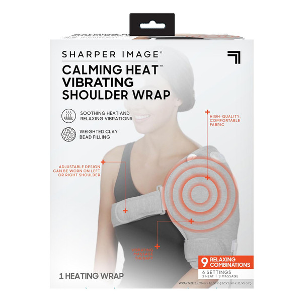 Calming Heat Shoulder Wrap By Sharper Image- Electric Shoulder Heating Pad With Vibrations & Soothing Heat, Left Or Right Shoulder Brace, 3 Heat, 3 Vibration Settings- 9 Relaxing Combinations