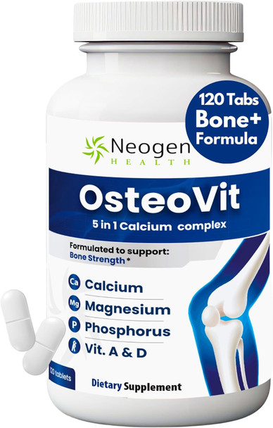 Osteovit 5-In-1 Calcium 120 Tabs Multivitamin: Calcium, Magnesium, Phosphorus, Vitamin D3 & A - Bone Strength & Flexibility, Non-Gmo Gluten  Calcium Supplement For Women & Men With Vitamin D