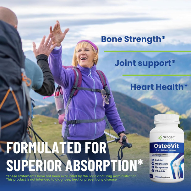 Osteovit 5-In-1 Calcium 120 Tabs Multivitamin: Calcium, Magnesium, Phosphorus, Vitamin D3 & A - Bone Strength & Flexibility, Non-Gmo Gluten  Calcium Supplement For Women & Men With Vitamin D