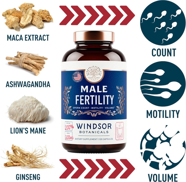 Windsor Botanicals Fertility Supplements For Men Prenatal Vitamins - Conception For Him Male Fertility Support Supplement - Zinc, Maca, Ashwagandha, L Arginine - 2-Pack, 240 Pills