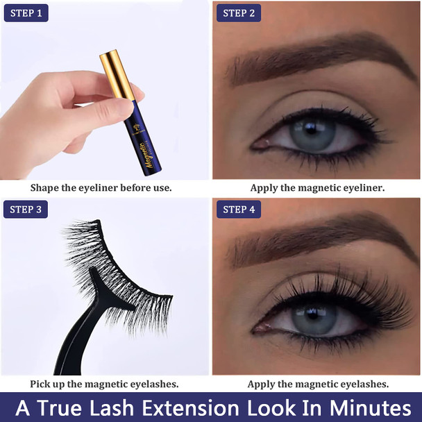 Magnetic Eyelashes With Eyeliner Kit,Cat-Eye Magnetic Lashes,False Eyelashes With Applicator,Reusable Magnet Lash Set,Natural Look,Easy,Cruelty-Free.
