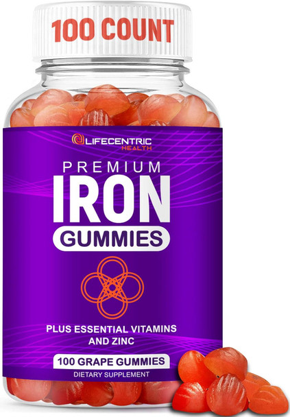 Lifecentrichealth Iron Gummies For Adults & Kids  Biotin Zinc Vitamin B Folic Acid Gummies  Vegan Gluten Blood Builder Anemia Supplements  Tasty Energy Boosting Iron Supplement For Women & Men