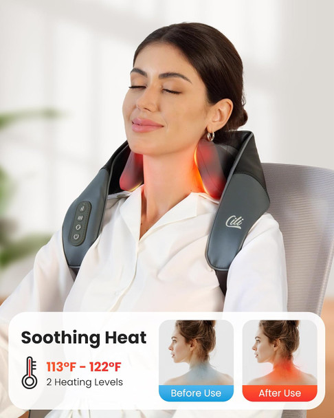 Cili Cordless Neck Shoulder Massager With Heat, Shiatsu Neck Back Massager For Pain Relief, 3 Heating Areas & Adjustable Straps, Gifts For Him/Her