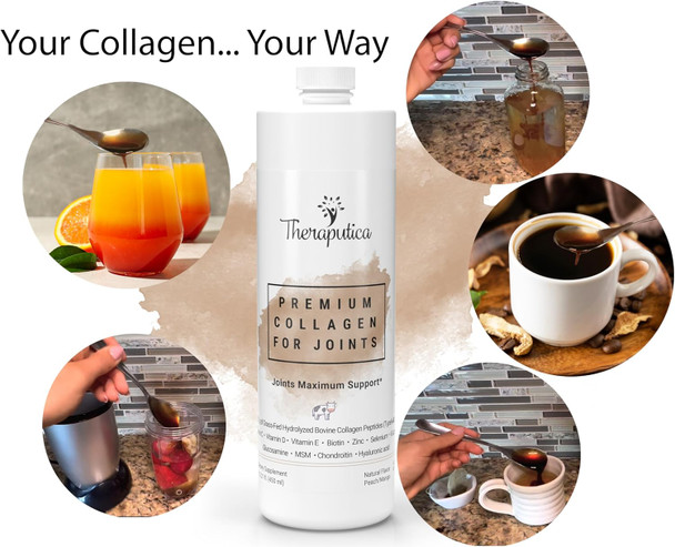 Premium Liquid Collagen Peptides For Joints For Women & Men, With Hyaluronic Acid, Vitamins And Essential Minerals, Peach Mango Flavor, 450Ml
