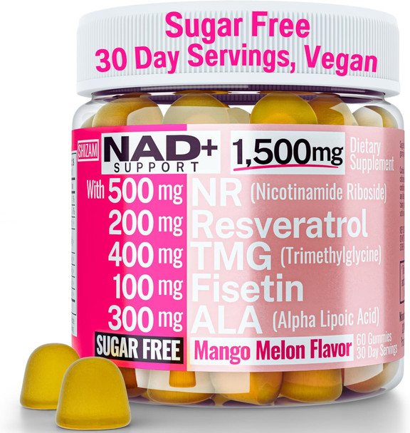 1500Mg Nad+ Sugar Gummies  Nad + Plus Nr Tmg Ala Trans-Resveratrol Fisetin Supplements  Nicotinamide Riboside Trimethylglycine Alpha Lipoic Acid Betaine Pills Capsules Tincture Supplement Alt