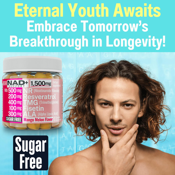 1500Mg Nad+ Sugar Gummies  Nad + Plus Nr Tmg Ala Trans-Resveratrol Fisetin Supplements  Nicotinamide Riboside Trimethylglycine Alpha Lipoic Acid Betaine Pills Capsules Tincture Supplement Alt