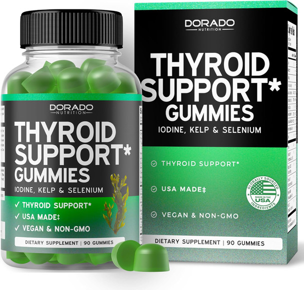 DORADO NUTRITION Thyroid Support For Women & Men (90 Gummies) Ashwaganda Iodine Bladderwrack Kelp & Schisandra - Thyroid Support Supplement - Delicious Flavor - Non-Gmo Vegan Gluten-- (90 Thyroid Gummies)