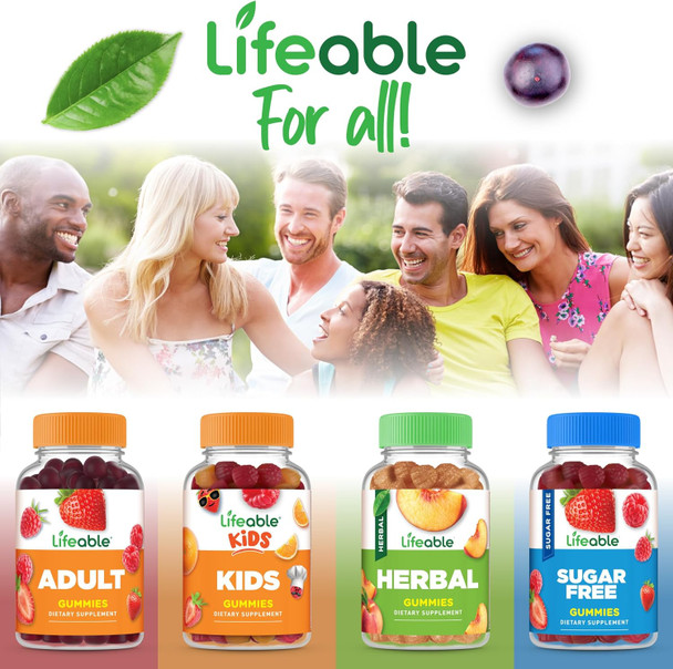 Lifeable Sugar Multivitamin Gummies  With Vitamin A, C, D, E, Niacin, B6, Folate, B12, Biotin, Pantothenic Acid, Iodine, Zinc  Great Tasting Adult Multivitamin Gummy  90 Gummies