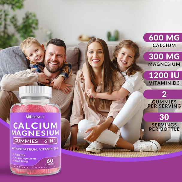 Sugar Calcium Gummies 600Mg W/Vitamin D3 K2, Potassium, Calcium Magnesium Zinc Gummies For Bone, Muscle & Immune, Algae Calcium Magnesium 2:1 Ratio Calcium Supplement For Women & Men - Vegan
