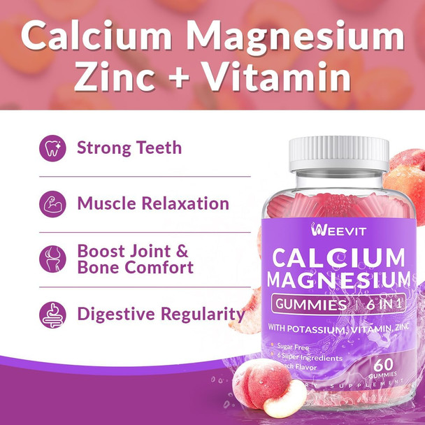 Sugar Calcium Gummies 600Mg W/Vitamin D3 K2, Potassium, Calcium Magnesium Zinc Gummies For Bone, Muscle & Immune, Algae Calcium Magnesium 2:1 Ratio Calcium Supplement For Women & Men - Vegan