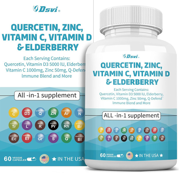 Quercetin 1000Mg Zinc 50Mg Vitamin C 1000Mg Vitamin D 5000Iu Immune System Support Supplement With Echinacea Ginger Bromelain Sea Moss Garlic Nettle Vegan Capsules For Men And Women,60 Count Usa