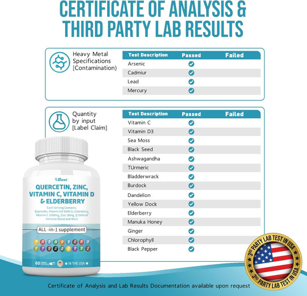 Quercetin 1000Mg Zinc 50Mg Vitamin C 1000Mg Vitamin D 5000Iu Immune System Support Supplement With Echinacea Ginger Bromelain Sea Moss Garlic Nettle Vegan Capsules For Men And Women,60 Count Usa