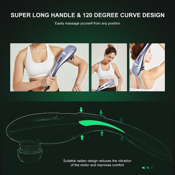 Megawise Handheld Back Massager  Deep Tissue Percussion Massage For Back, Neck, Shoulders, Waist And Legs (Cordless Silver)