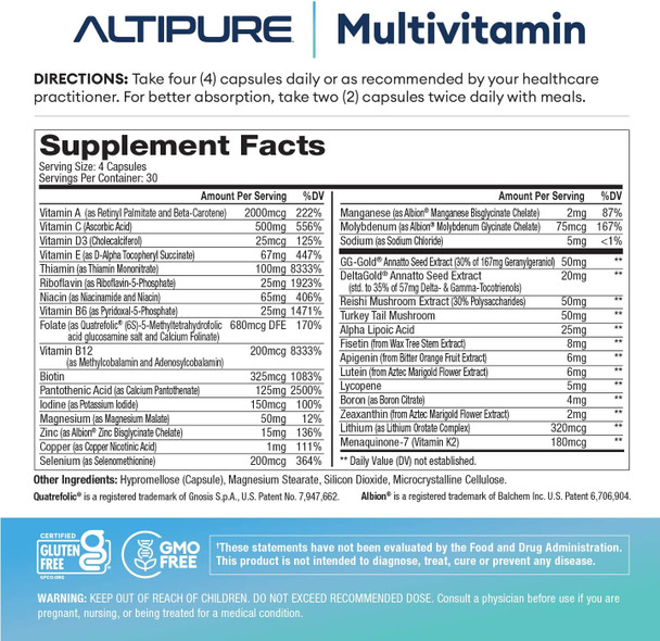 Altipure™ Complete Multivitamin, Gluten-Free, Dairy-Free, Heart, Bone, Eye And Brain Health, Immune Function, 120 Capsules