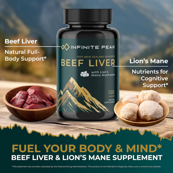 Grass Fed Beef Liver Capsules W/ Lions Mane For Energy, Focus & Memory  Grassfed Beef Liver Supplement Supports Full Body Wellness  Beef Organs Supplement For Men - Freeze Dried  30 Serving-120 Cnt