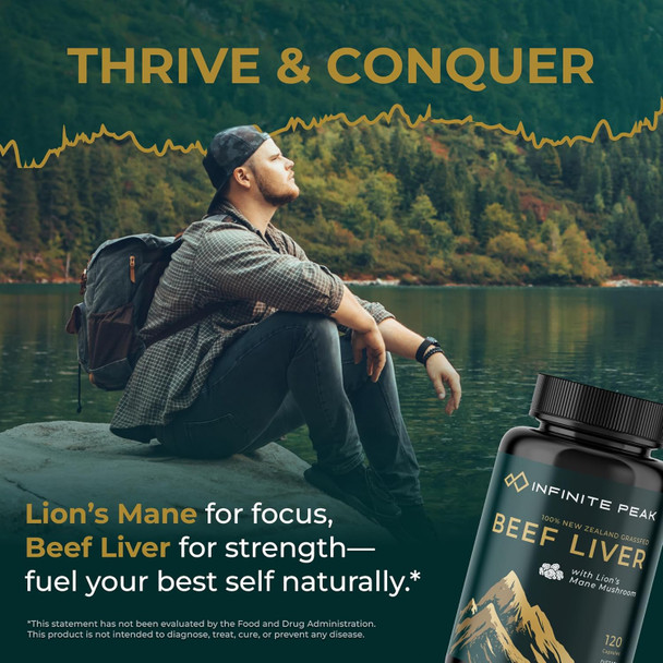 Grass Fed Beef Liver Capsules W/ Lions Mane For Energy, Focus & Memory  Grassfed Beef Liver Supplement Supports Full Body Wellness  Beef Organs Supplement For Men - Freeze Dried  30 Serving-120 Cnt