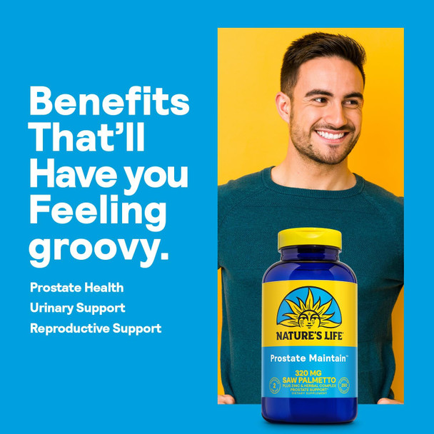Nature'S Life Prostate Maintain - Prostate Support Supplement For Men'S Health - Saw Palmetto, Pygeum Herbal Complex And Zinc Supplements - 125 Servings, 250 Vegetarian Capsules