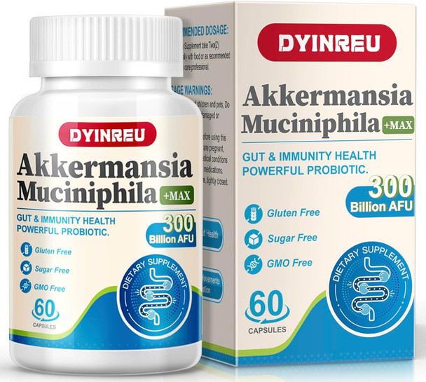 Akkermansia Probiotic, 300 Billion Afu Glp-1 Probiotic For Women & Men, Akkermansia Muciniphila For Glp-1 Production, Digestive, Gut, Immune Health, Enhances Gut Digestive Lining Function, 60 Capsules